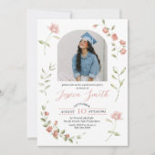Peach Floral Arch Photo Graduation Invite 招待状 (正面)