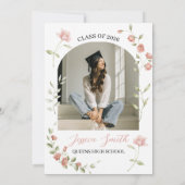 Peach Floral Arch Photo Graduation Invite 招待状 (裏面)