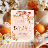 Peach Floral Bow Little Cutie Baby Shower  招待状