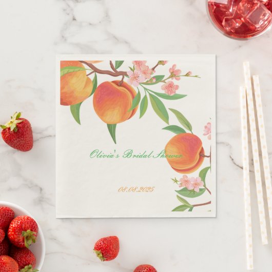 PEACH FLORAL BRIDAL SHOWER スタンダードランチョンナプキン (インサイチュ)