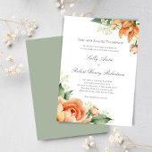 Peach Floral Corner Greenery Elegant Script 招待状