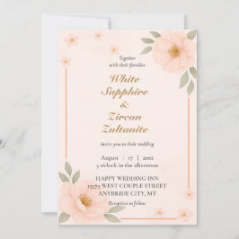 Peach Floral Elegant Wedding Invitation 招待状