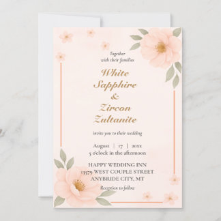 Peach Floral Elegant Wedding Invitation 招待状