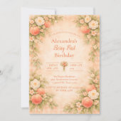 Peach Floral Garden First Birthday 1st Birthday 招待状 (正面)