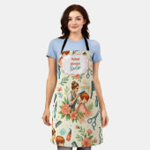 Peach Floral Hair Stylist Business エプロン (着用した状態)