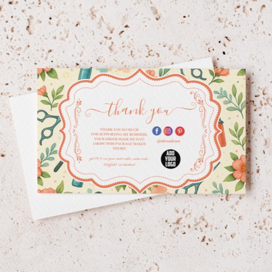 Peach Floral Hair Stylist Business サンキューカード