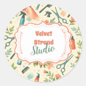 Peach Floral Hair Stylist Business ラウンドシール (正面)