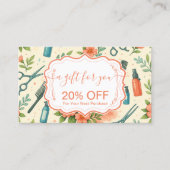 Peach Floral Hair Stylist Business 割引カード (正面)