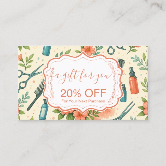 Peach Floral Hair Stylist Business 割引カード (正面)