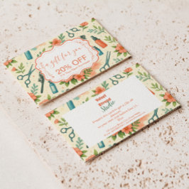 Peach Floral Hair Stylist Business 割引カード