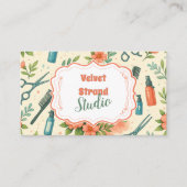 Peach Floral Hair Stylist Business 名刺 (正面)