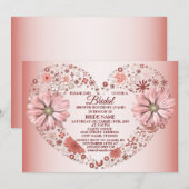 Peach Floral Heart Modern Bridal Shower Party 招待状 (正面/裏面)