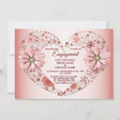 Peach Floral Heart Modern Engagement Party 招待状 (正面)