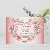 Peach Floral Heart Modern Engagement Party 招待状 (スタンド正面)