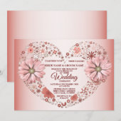 Peach Floral Heart Modern Wedding 招待状 (正面/裏面)