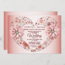 Peach Floral Heart Modern Wedding