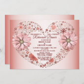 Peach Floral Heart Modern Wedding Rehearsal Dinner 招待状 (正面/裏面)