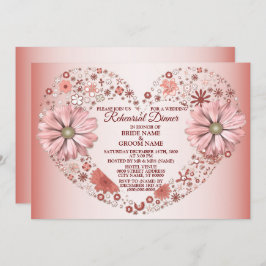 Peach Floral Heart Modern Wedding Rehearsal Dinner 招待状
