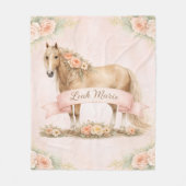 Peach Floral Horse Personalized Name  フリースブランケット (正面)