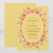Peach Floral Meadow Wedding 招待状 (正面/裏面)