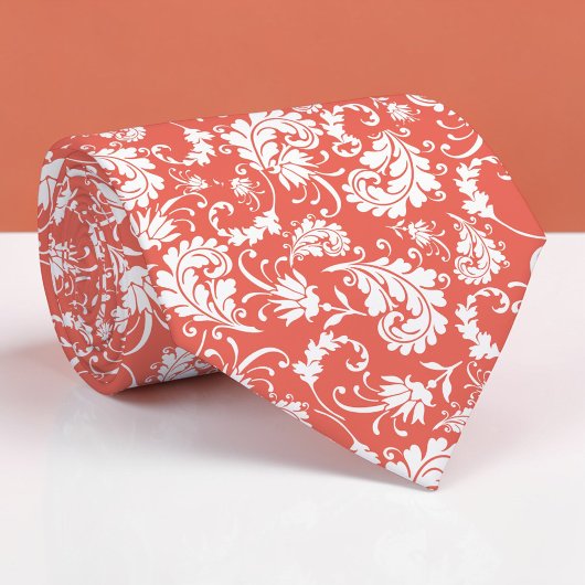 Peach Floral Pattern Custom Necktie ネクタイ