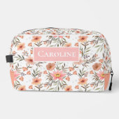 Peach Floral Personalized Cosmetic Bag ドップキット (正面)