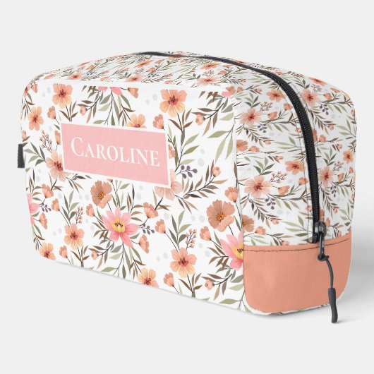 Peach Floral Personalized Cosmetic Bag ドップキット (右コーナー)
