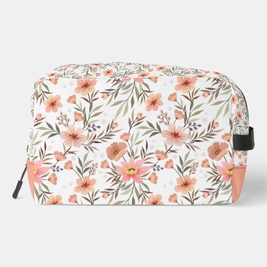 Peach Floral Personalized Cosmetic Bag ドップキット (裏面)