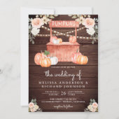 Peach Floral Pumpkin Market QRコード ウェディング ウッド 招待状 (正面)