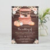 Peach Floral Pumpkin Market QRコード ウェディング ウッド 招待状 (スタンド正面)
