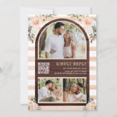 Peach Floral Pumpkin Market QRコード ウェディング ウッド 招待状 (裏面)
