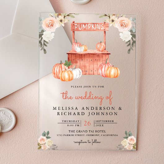 Peach Floral Pumpkin Market Wedding アクリル招待状