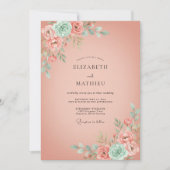 Peach Floral Romantic Flourish Wedding 招待状 (正面)