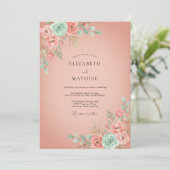 Peach Floral Romantic Flourish Wedding 招待状 (スタンド正面)