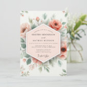 Peach Floral Romantic Wedding 招待状 (スタンド正面)
