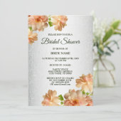 Peach Floral Silver Glitter Elegant Bridal Shower 招待状 (スタンド正面)