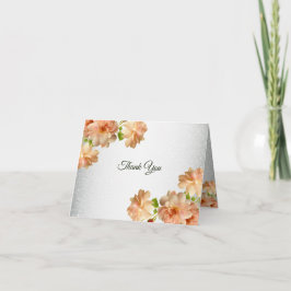 Peach Floral Silver Glitter Modern Wedding Party サンキューカード