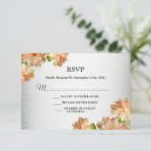 Peach Floral Silver Glitter Modern Wedding Party 出欠カード (スタンド正面)