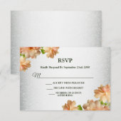 Peach Floral Silver Glitter Modern Wedding Party 出欠カード (正面/裏面)
