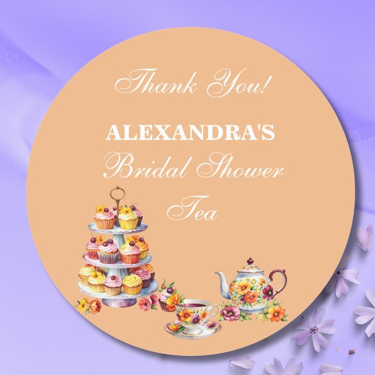 Peach Floral Tea Party Bridal Shower Favor  ラウンドシール