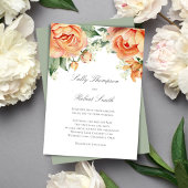 Peach Floral Top Border Elegant Script Wedding 招待状
