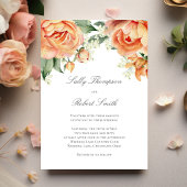 Peach Floral Top Border Elegant Script Wedding 招待状