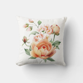 Peach Floral Watercolor Throw Pillow Cover クッション