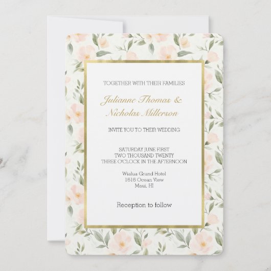 Peach Floral Wedding 招待状 (正面)