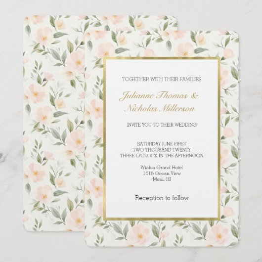 Peach Floral Wedding 招待状 (正面/裏面)