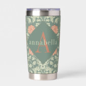 Peach Floral William Morris Elegant Monogram 保温保冷タンブラー (正面)