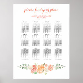 Peach flowers wedding dinner seating chart ポスター