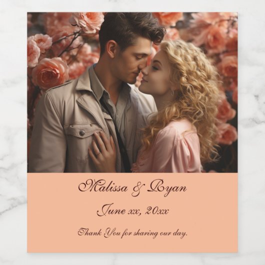 Peach Fuzzの結婚ワインラベルあなたの写真を追加 ワインラベル (シングルラベル)