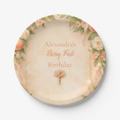 Peach Garden Floral First Birthday 1st Birthday ペーパープレート (正面)