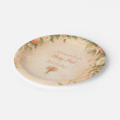 Peach Garden Floral First Birthday 1st Birthday ペーパープレート (アングル)